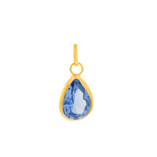 Pingente gota zircônia de ouro 18k azul claro 