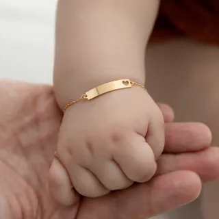 Pulseira infantil de ouro 18k chapinha nome coração