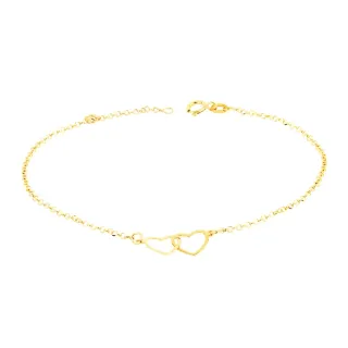 Pulseira feminina de ouro 18k casal coração