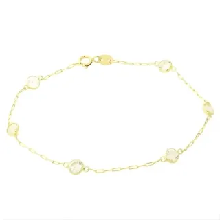 Pulseira De Ouro 18k Adulto Com Pedras Brancas redondas foto 
