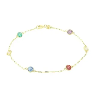 Pulseira De Ouro 18k Adulto Com Pedras Coloridas e Brancas