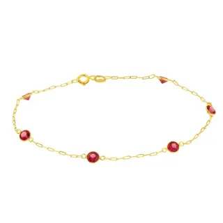Pulseira de ouro 18k adulto com pedras vermelhas