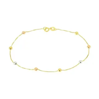 Pulseira de ouro 18k feminina bolinha tricolor