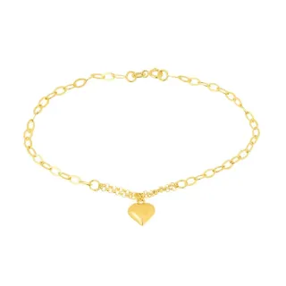 Pulseira de ouro 18k feminina elos com pingente de coração