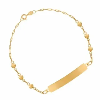 Pulseira De Ouro 18k Infantil (Bebê) Placa Para Nome E Bola