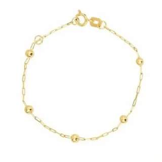 Pulseira de ouro 18k infantil bolinhas / lentilhas com regulador foto frontal