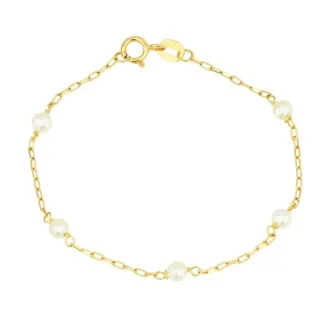 Pulseira De Ouro 18k Infantil Com Pérola
