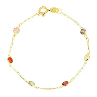 Pulseira De Ouro 18k Infantil Com Pedras Coloridas PU008cl