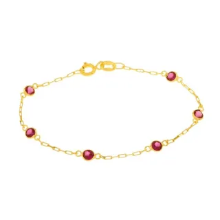 Pulseira de ouro 18k infantil com pedras vermelhas PU008v