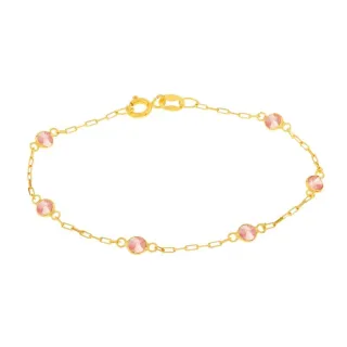 Pulseira de ouro 18k infantil com pedras zircônia rosa