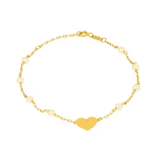 Pulseira de ouro 18k infantil perolas e coração