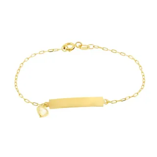Pulseira de ouro 18k infantil placa com coração