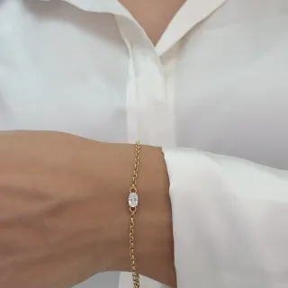 Pulseira de ouro 18k com Moissanite oval portuguesa