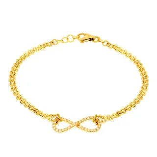 Pulseira De Ouro Feminina Com Infinito E Corrente Dupla