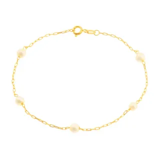 Pulseira de ouro feminina pérola natural 3,5mm