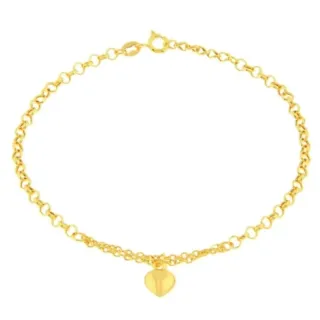 Pulseira de ouro feminina portuguesa 15cm com coração