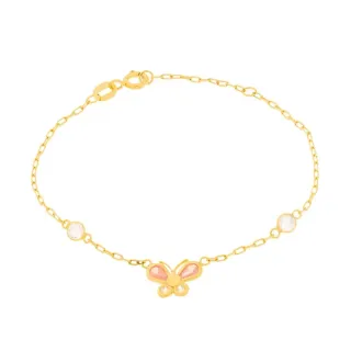Pulseira de ouro infantil 18k borboleta rosa