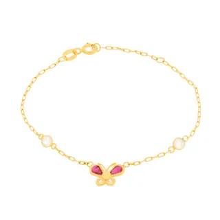 Pulseira de ouro infantil 18k borboleta vermelha