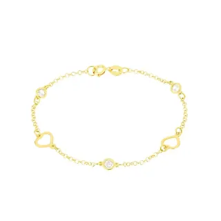 Pulseira de ouro infantil 18k coração e pedras