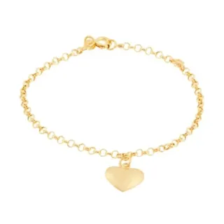 Pulseira feminina de ouro 18k pingente coração 19cm