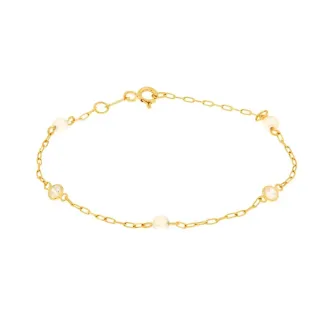 Pulseira infantil bebe de ouro 18k pérola natural mista pedra branca