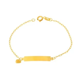 Pulseira infantil de ouro 18k chapa pingente coração