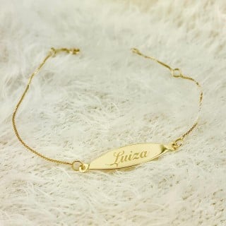 Pulseira infantil de ouro 18k placa veneziana