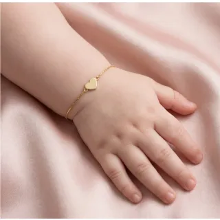 Pulseira de ouro infantil 14cm coracao