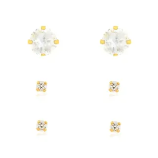 Trio de brinco de ouro 18k pedra 5 e 2 mm