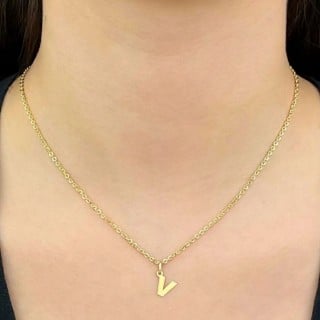 Pingente letra V de ouro 18k