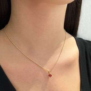 Pingente de ouro 18k coração pedra vermelha